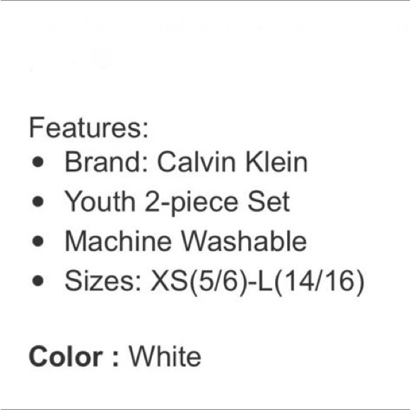 Calvin Klein Youth 2-piece Set, White (cream) (size : XS(5/6), S(7/8), M(10/12) - Picture 6 of 9